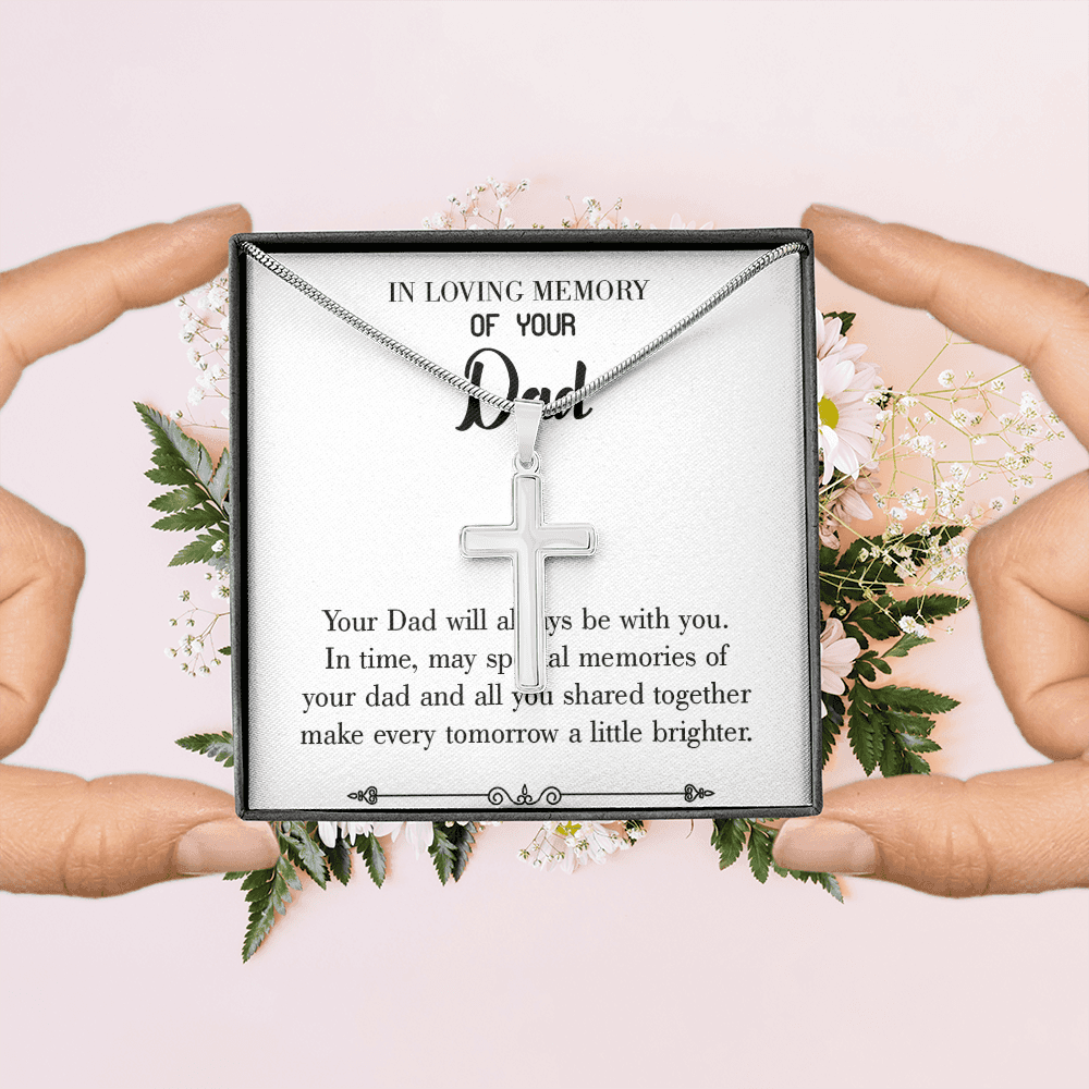 Always Be With You Dad Memorial Gift Dad Memorial Cross Necklace Sympathy Gift Loss of Father Condolence Message Card-Express Your Love Gifts