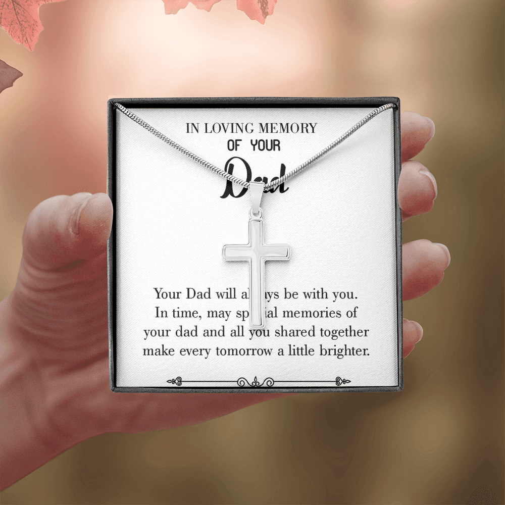 Always Be With You Dad Memorial Gift Dad Memorial Cross Necklace Sympathy Gift Loss of Father Condolence Message Card-Express Your Love Gifts