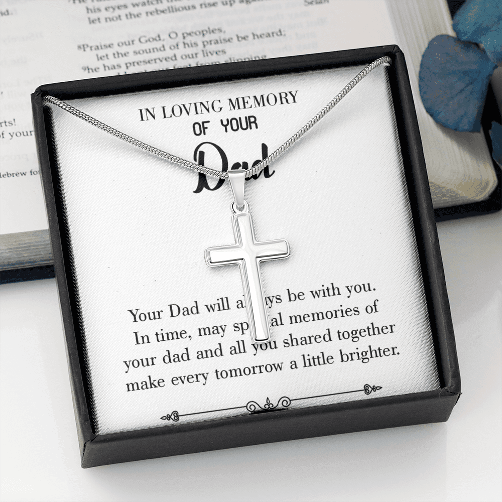 Always Be With You Dad Memorial Gift Dad Memorial Cross Necklace Sympathy Gift Loss of Father Condolence Message Card-Express Your Love Gifts