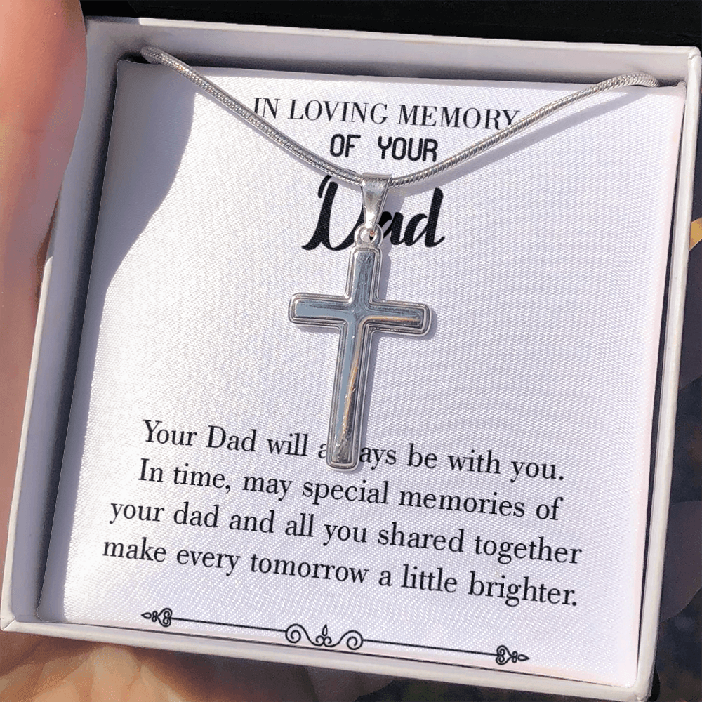 Always Be With You Dad Memorial Gift Dad Memorial Cross Necklace Sympathy Gift Loss of Father Condolence Message Card-Express Your Love Gifts