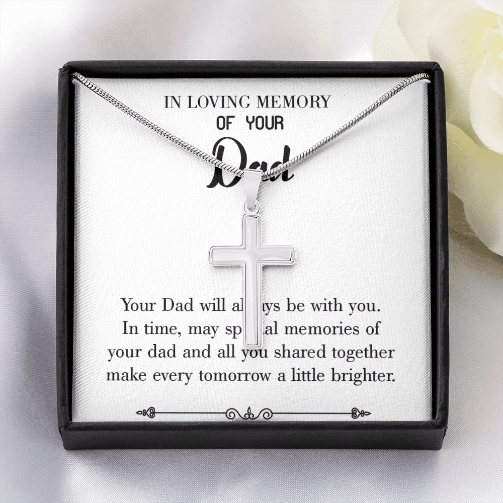 Always Be With You Dad Memorial Gift Dad Memorial Cross Necklace Sympathy Gift Loss of Father Condolence Message Card-Express Your Love Gifts