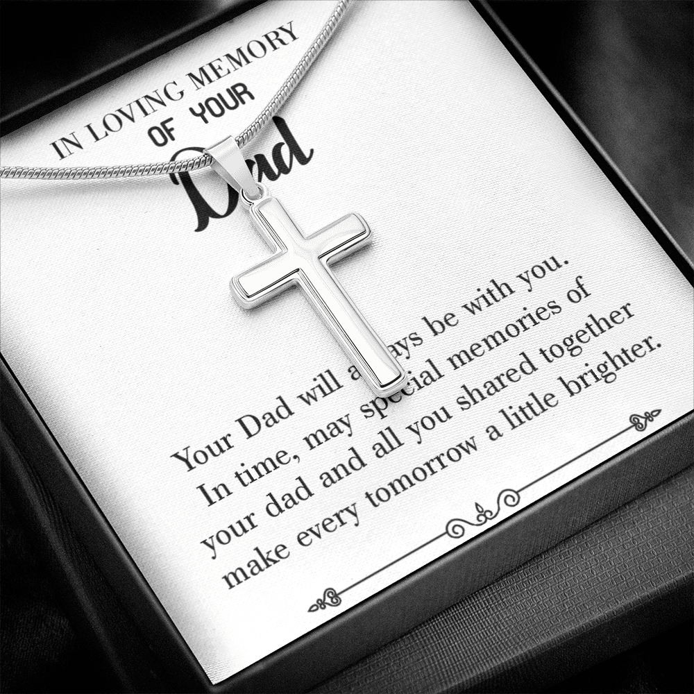 Always Be With You Dad Memorial Gift Dad Memorial Cross Necklace Sympathy Gift Loss of Father Condolence Message Card-Express Your Love Gifts