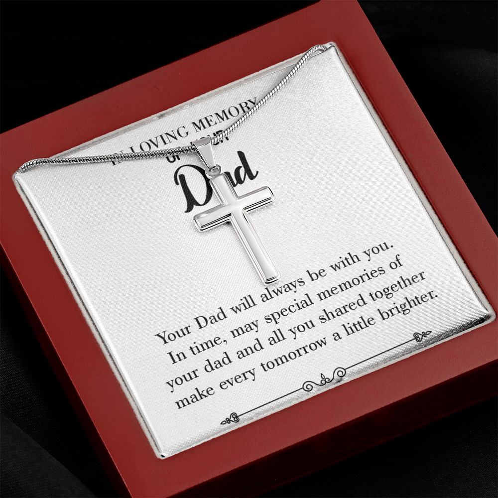 Always Be With You Dad Memorial Gift Dad Memorial Cross Necklace Sympathy Gift Loss of Father Condolence Message Card-Express Your Love Gifts