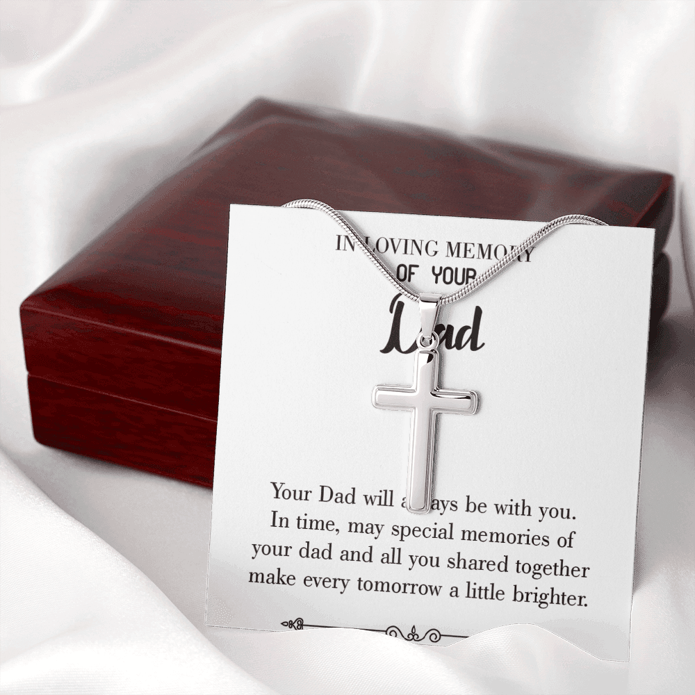 Always Be With You Dad Memorial Gift Dad Memorial Cross Necklace Sympathy Gift Loss of Father Condolence Message Card-Express Your Love Gifts