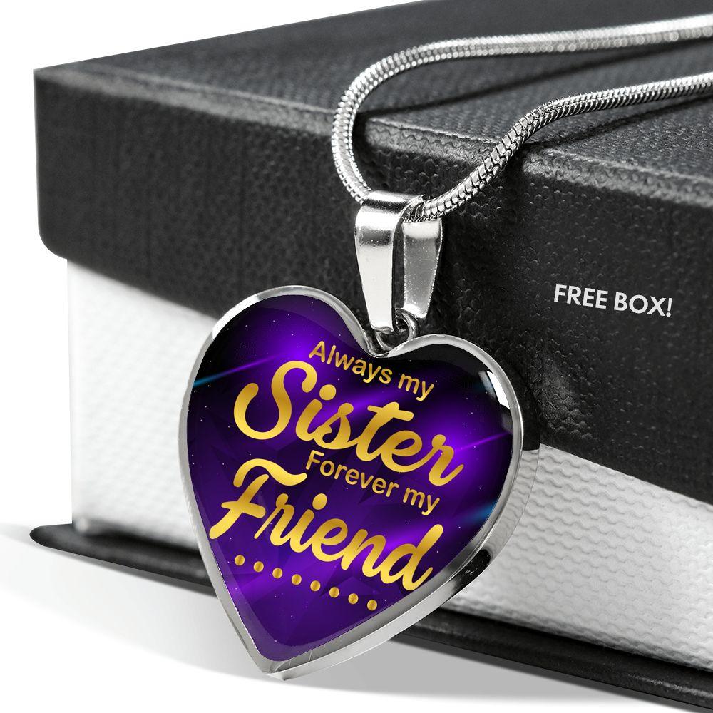 Always My Sister Necklace Stainless Steel or 18k Gold Heart Pendant 18-22"-Express Your Love Gifts