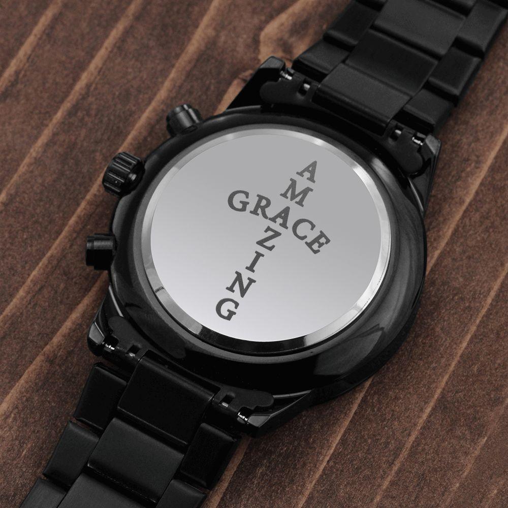Amazing Grace Engraved Bible Verse Men's Watch Multifunction Stainless Steel W Copper Dial-Express Your Love Gifts