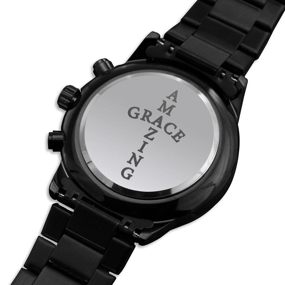 Amazing Grace Engraved Bible Verse Men's Watch Multifunction Stainless Steel W Copper Dial-Express Your Love Gifts