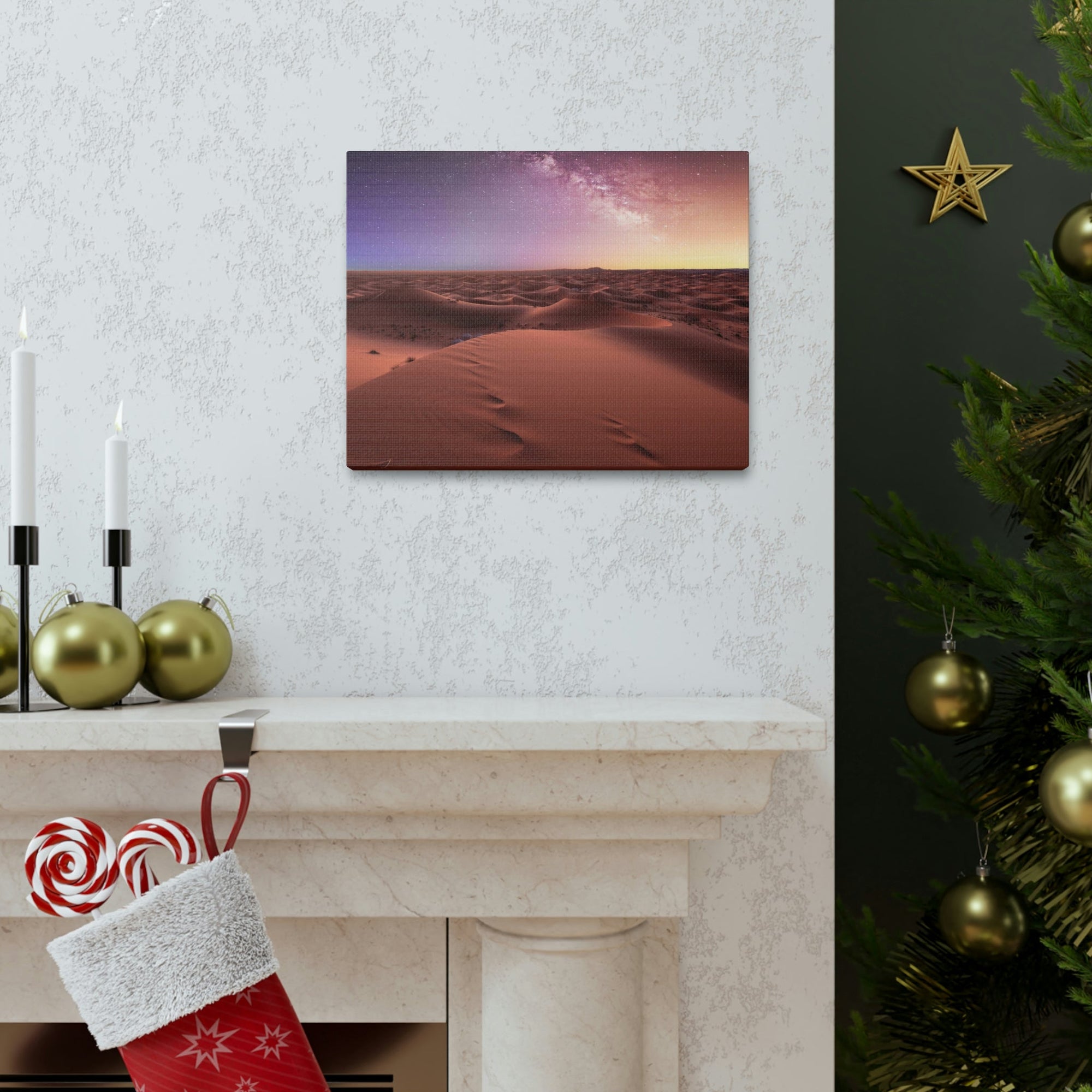 Amazing Milky Way Over the Dunes Scene Beautiful Shocking and Surprising Starry Sky Beauty Nature Scene Starry Sky at the Desert Wall Art Ready to Hang Unframed-Express Your Love Gifts