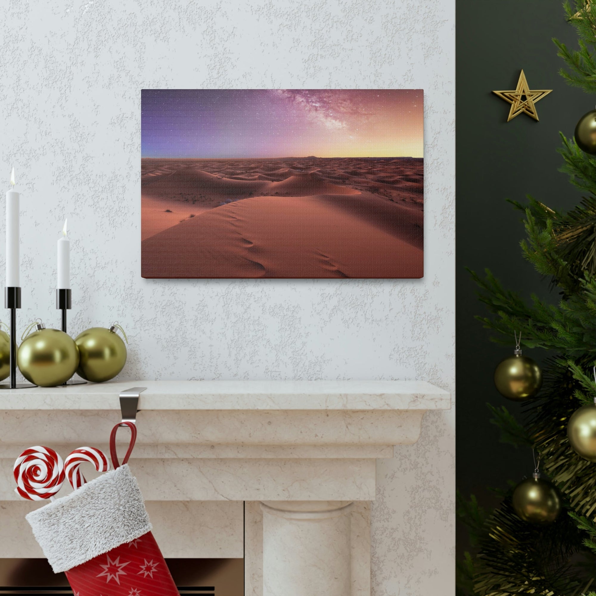 Amazing Milky Way Over the Dunes Scene Beautiful Shocking and Surprising Starry Sky Beauty Nature Scene Starry Sky at the Desert Wall Art Ready to Hang Unframed-Express Your Love Gifts