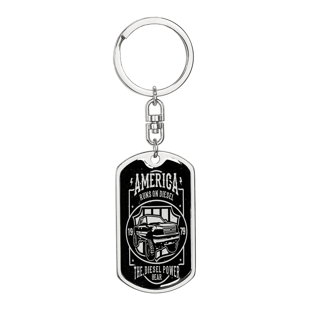 America Runs On Diesel Swivel Keychain Dog Tag Stainless Steel or 18k Gold-Express Your Love Gifts