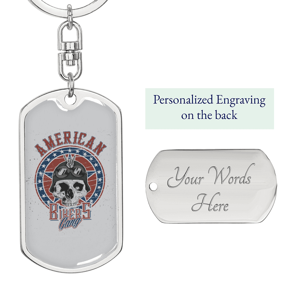 American Bikers Biker Keychain Stainless Steel or 18k Gold Dog Tag Keyring-Express Your Love Gifts