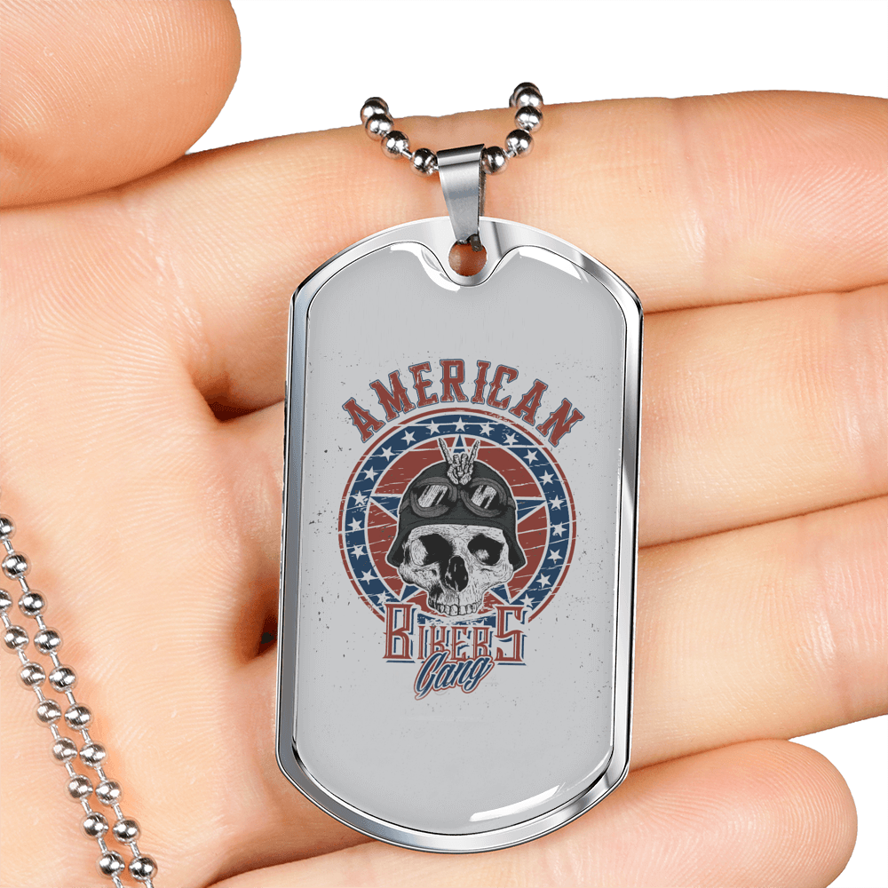 American Bikers Biker Necklace Stainless Steel or 18k Gold Dog Tag 24"-Express Your Love Gifts