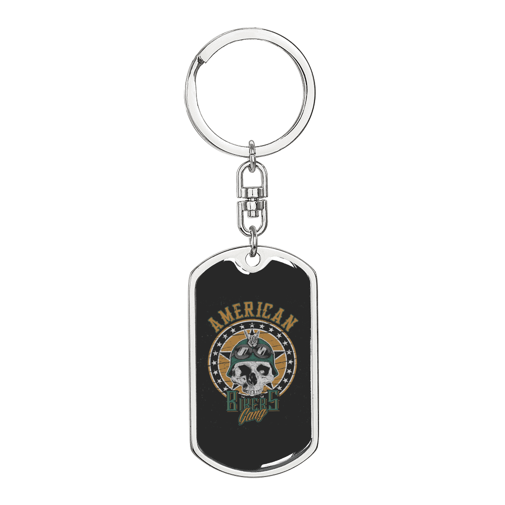 American Bikers Gang Biker Keychain Stainless Steel or 18k Gold Dog Tag Keyring-Express Your Love Gifts