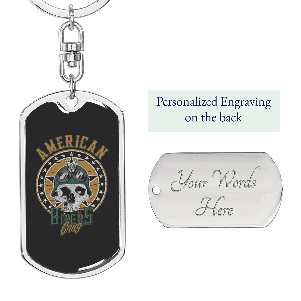 American Bikers Gang Biker Keychain Stainless Steel or 18k Gold Dog Tag Keyring-Express Your Love Gifts