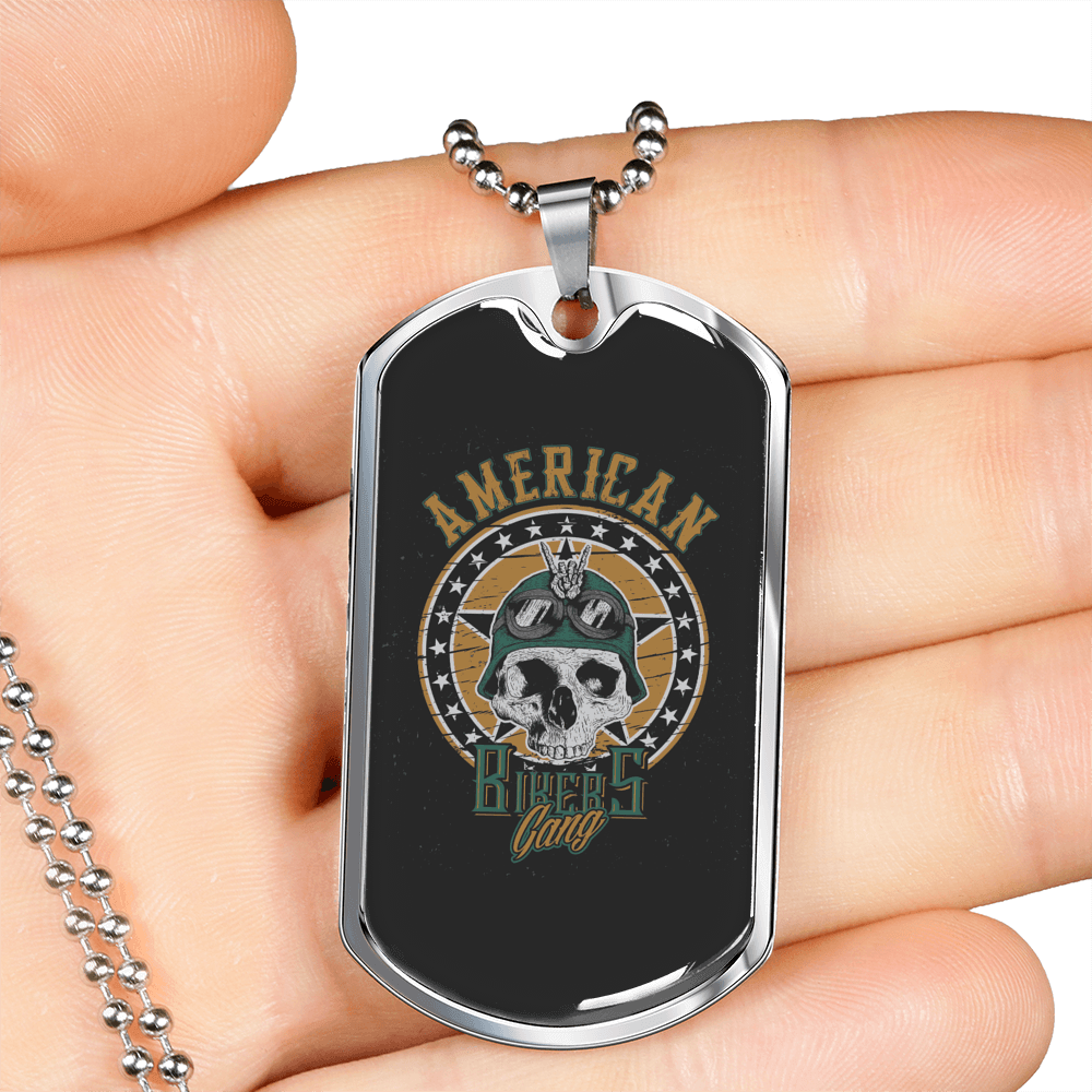 American Bikers Gang Biker Necklace Stainless Steel or 18k Gold Dog Tag 24"-Express Your Love Gifts