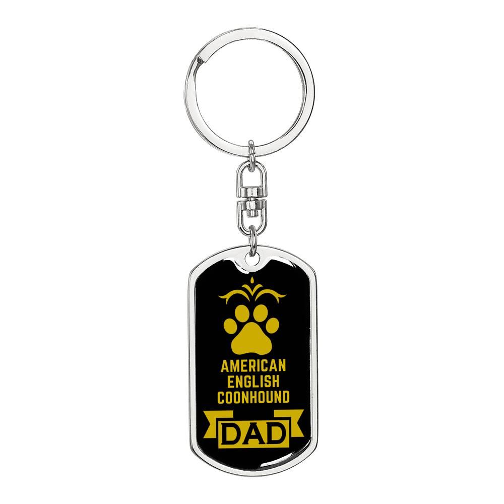 American English Coonhound Dad Dog Tag Keychain Stainless Steel or 18k Gold-Express Your Love Gifts