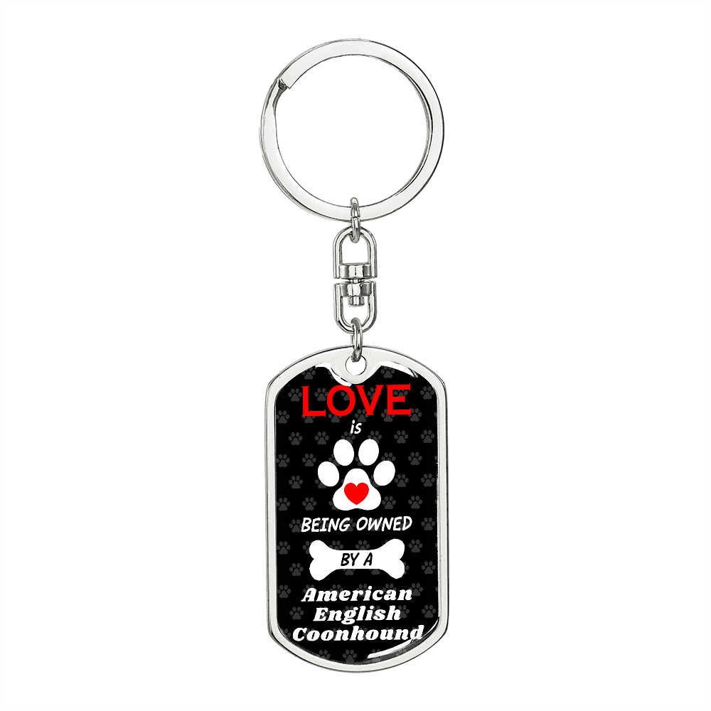 American English Coonhound Keychain Stainless Steel or 18k Gold Dog Tag Keyring-Express Your Love Gifts