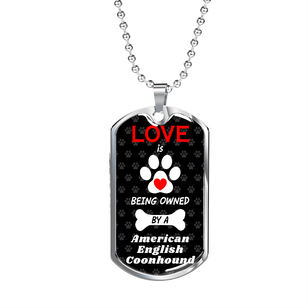 American English Coonhound Love Is Stainless Steel or 18k Gold Dog Tag 24" Chain-Express Your Love Gifts