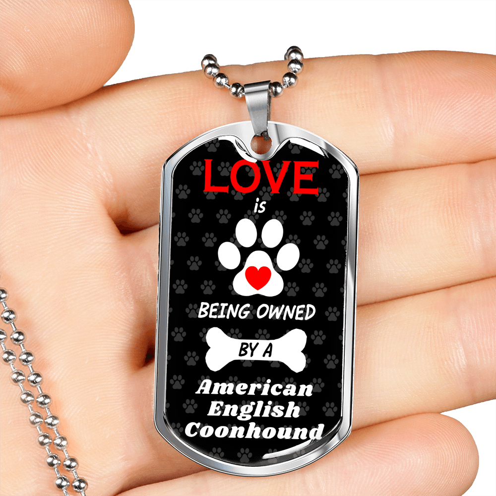 American English Coonhound Love Is Stainless Steel or 18k Gold Dog Tag 24" Chain-Express Your Love Gifts