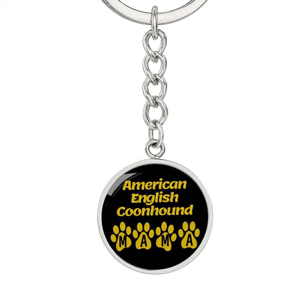 American English Coonhound Mama Circle Keychain Stainless Steel or 18k Gold Dog Mom Pendant-Express Your Love Gifts