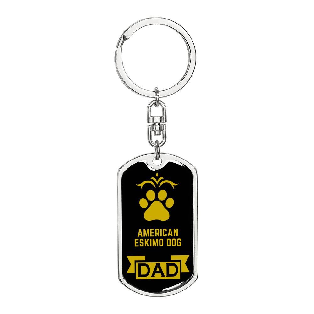 American Eskimo Dog Dog Dad Dog Tag Keychain Stainless Steel or 18k Gold-Express Your Love Gifts
