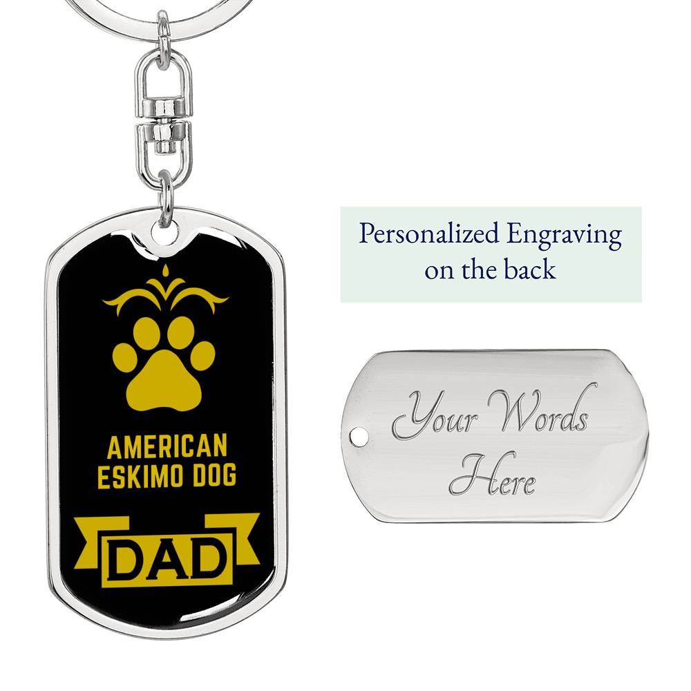 American Eskimo Dog Dog Dad Dog Tag Keychain Stainless Steel or 18k Gold-Express Your Love Gifts