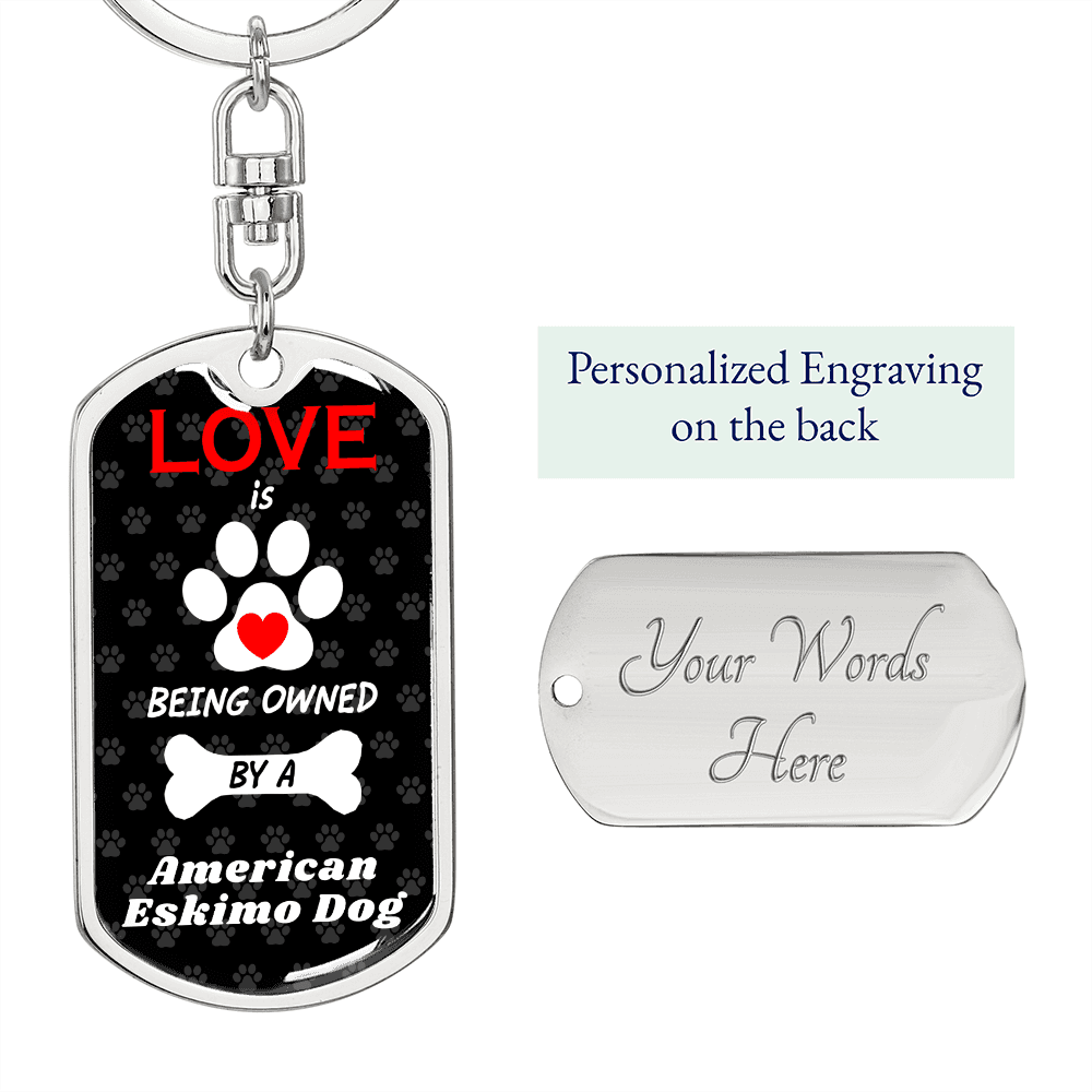 American Eskimo Dog Keychain Stainless Steel or 18k Gold Dog Tag Keyring-Express Your Love Gifts