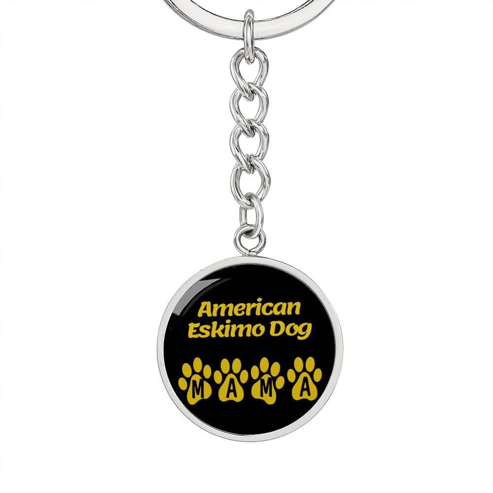 American Eskimo Dog Mama Circle Keychain Stainless Steel or 18k Gold Dog Mom Pendant-Express Your Love Gifts
