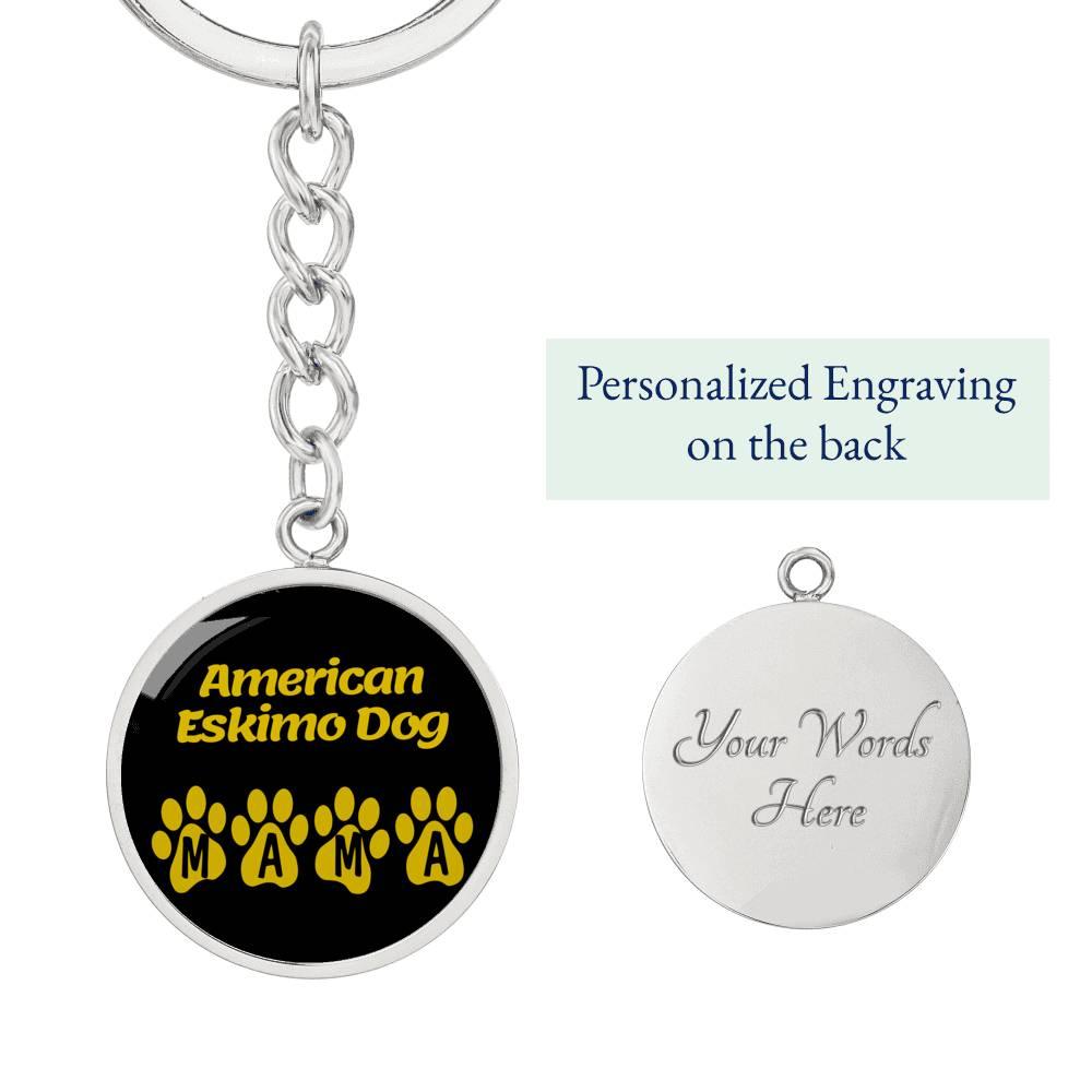 American Eskimo Dog Mama Circle Keychain Stainless Steel or 18k Gold Dog Mom Pendant-Express Your Love Gifts