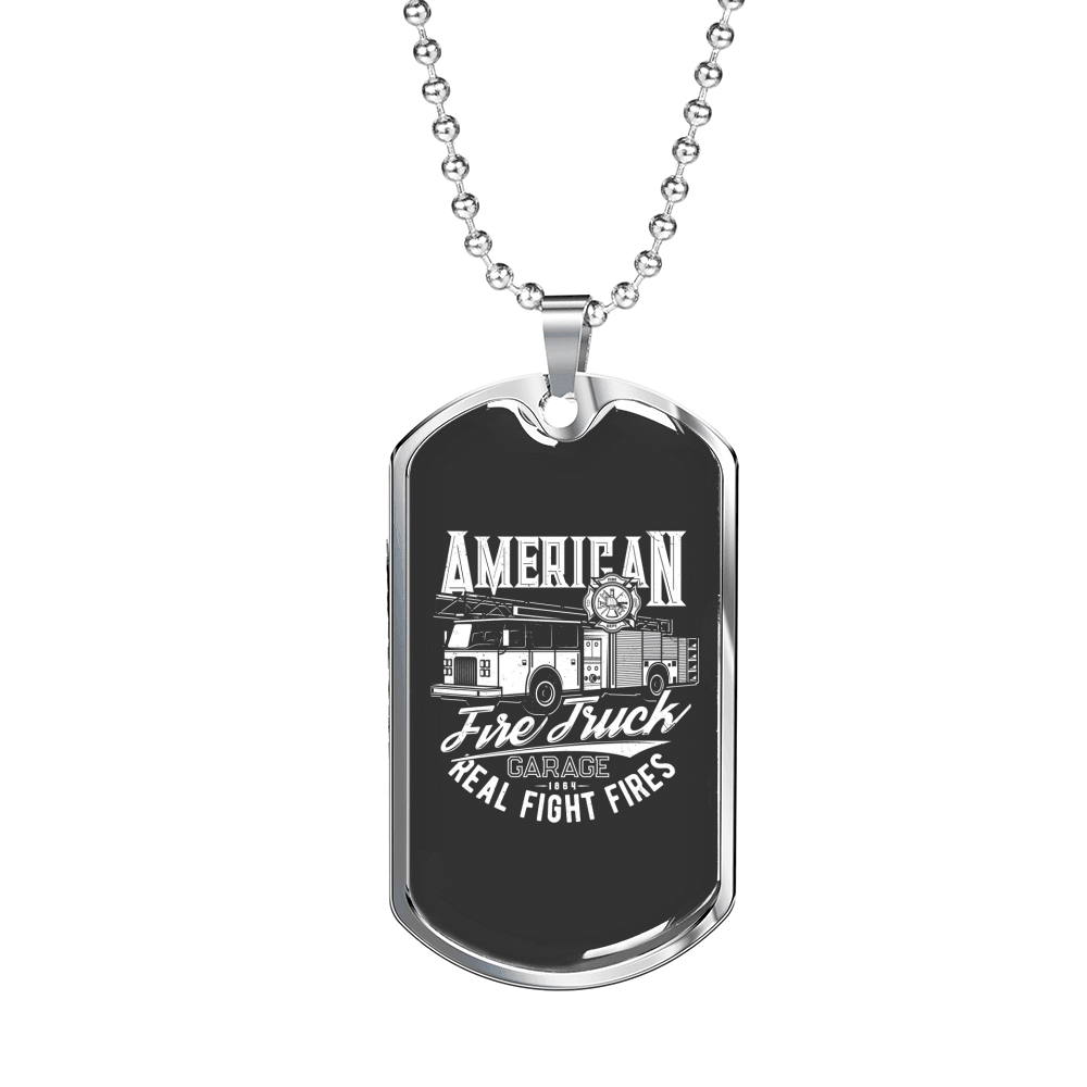 American Fire Truck Firefighter Gift Stainless Steel or 18k Gold Dog Tag 24" Chain-Express Your Love Gifts