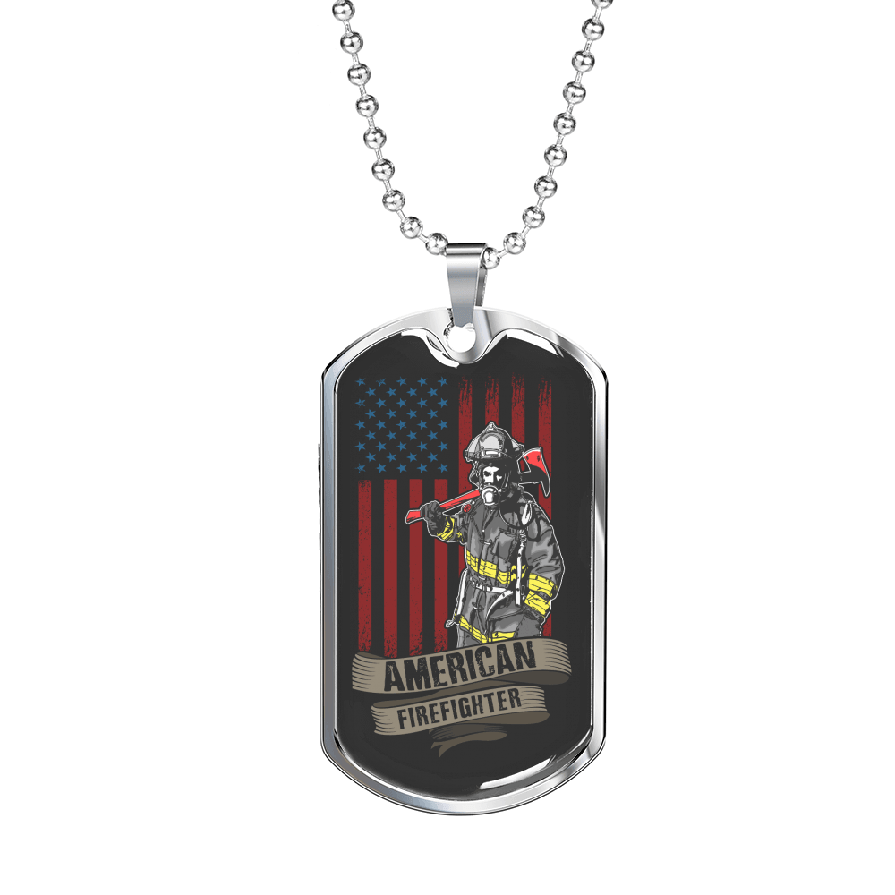 American Firefighter Gift Stainless Steel or 18k Gold Dog Tag 24" Chain-Express Your Love Gifts