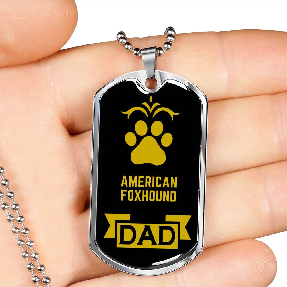 American Foxhound Dad Dog Necklace Stainless Steel or 18k Gold Dog Tag W 24" Dog Owner Lover-Express Your Love Gifts