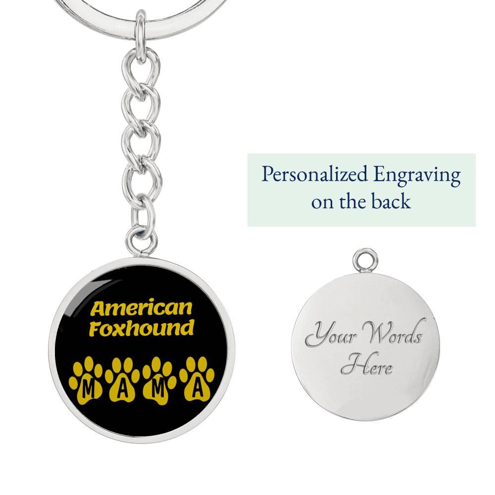 American Foxhound Mama Circle Keychain Stainless Steel or 18k Gold Dog Mom Pendant-Express Your Love Gifts