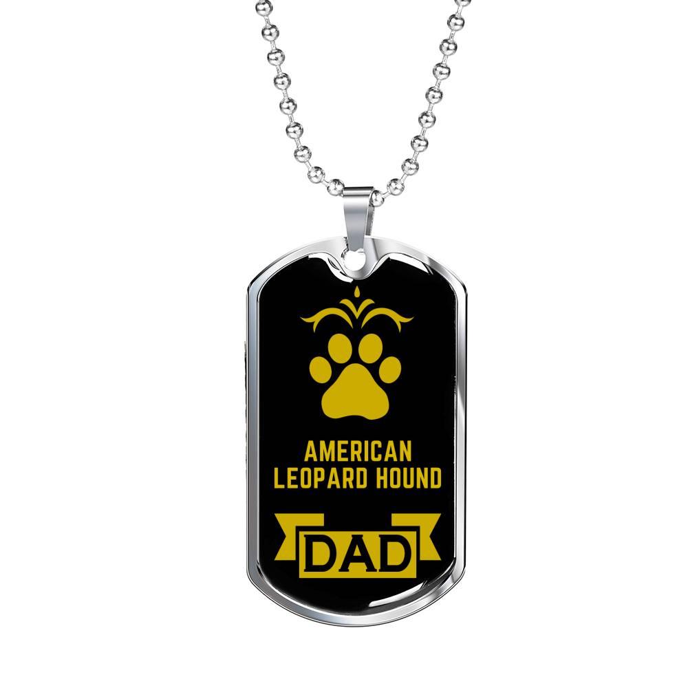 American Leopard Hound Dad Dog Necklace Stainless Steel or 18k Gold Dog Tag W 24" Dog Owner Lover-Express Your Love Gifts