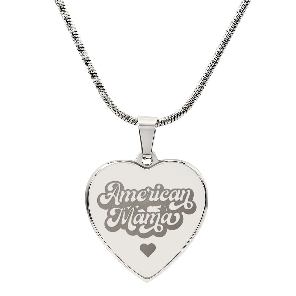American Mama Engraved Heart Necklace-Express Your Love Gifts