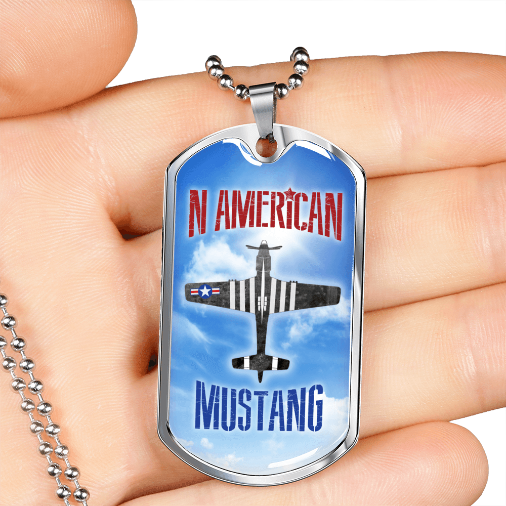 American Mustang Dad Stainless Steel or 18k Gold Dog Tag 24" Chain-Express Your Love Gifts