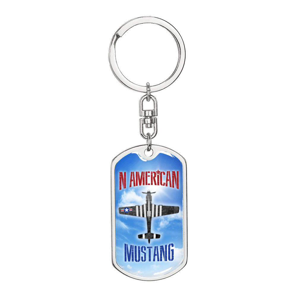 American Mustang Swivel Keychain Dog Tag Stainless Steel or 18k Gold-Express Your Love Gifts