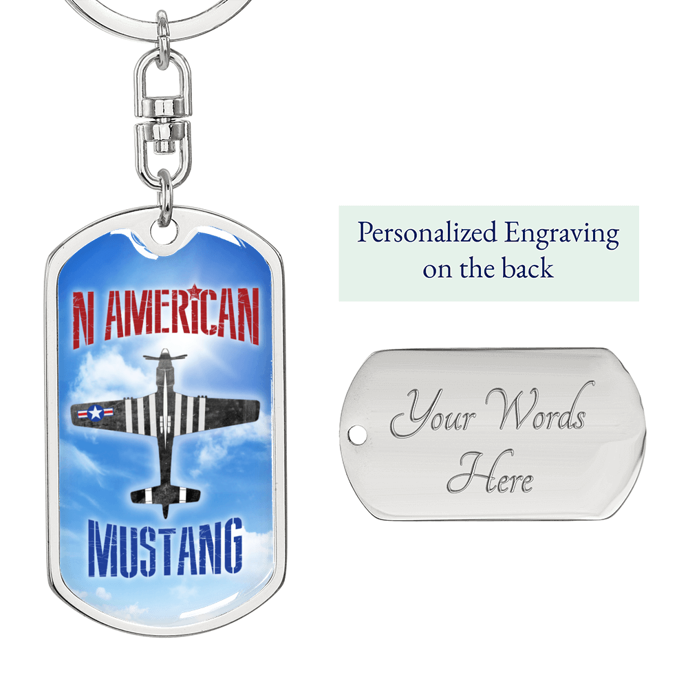 American Mustang Swivel Keychain Dog Tag Stainless Steel or 18k Gold-Express Your Love Gifts