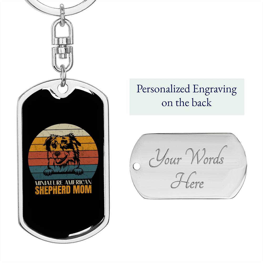 American Shepherd Mom Keychain Stainless Steel or 18k Gold Dog Tag Keyring-Express Your Love Gifts