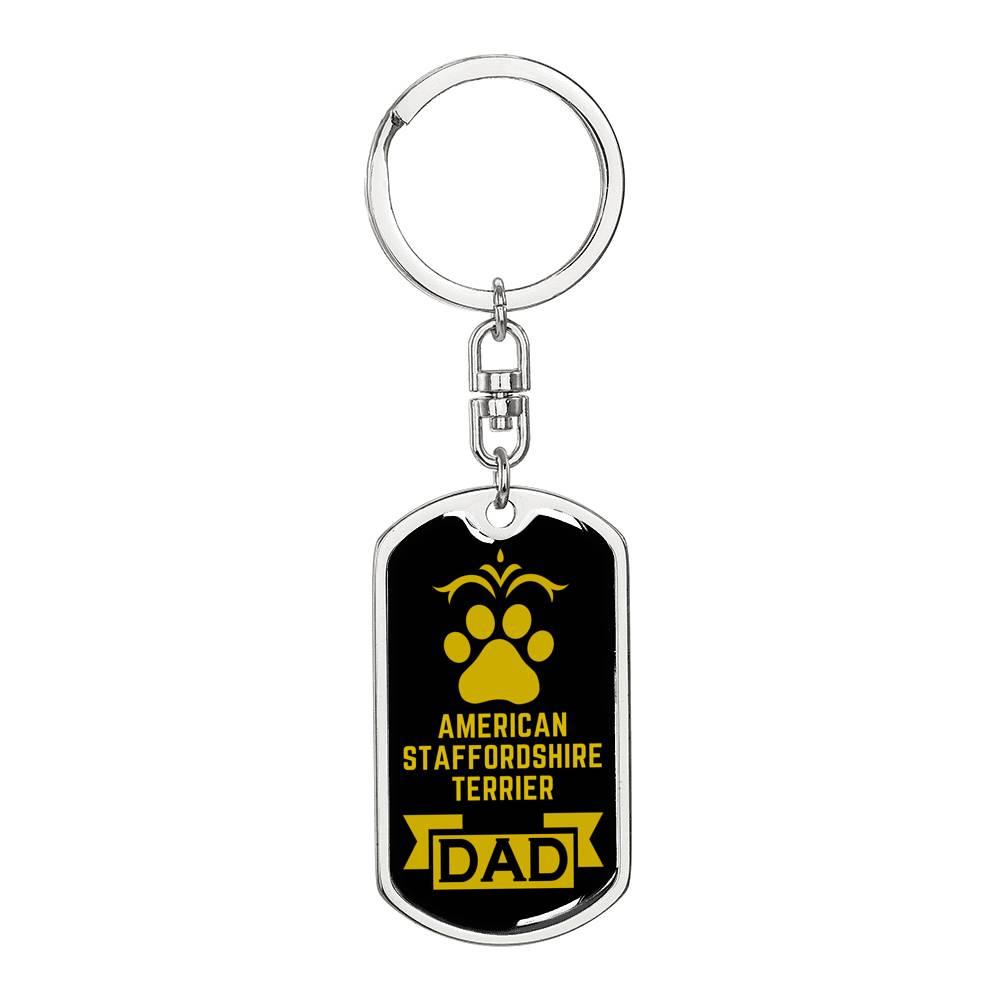 American Staffordshire Terrier Dog Dad Dog Tag Keychain Stainless Steel or18k Gold-Express Your Love Gifts