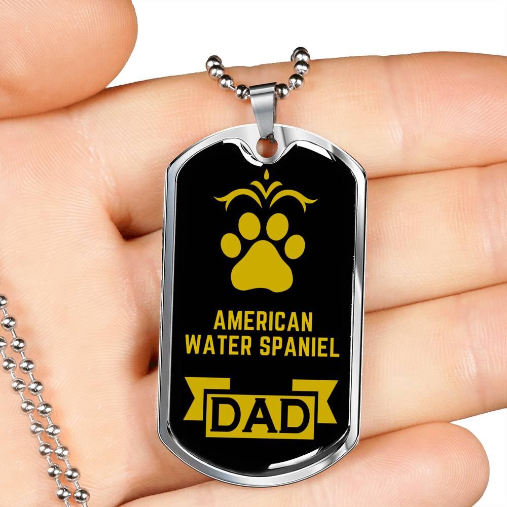 American Water Spaniel Dad Dog Necklace Stainless Steel or 18k Gold Dog Tag W 24" Dog Owner Lover-Express Your Love Gifts