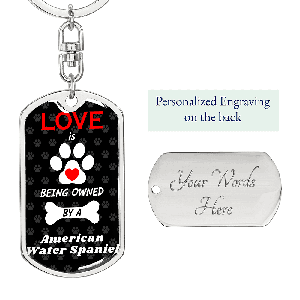 American Water Spaniel Keychain Stainless Steel or 18k Gold Dog Tag Keyring-Express Your Love Gifts