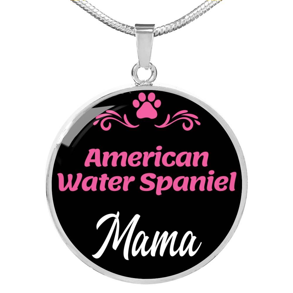 American Water Spaniel Mama Necklace Circle Pendant Stainless Steel or 18k Gold 18-22" Dog Mom Pendant-Express Your Love Gifts