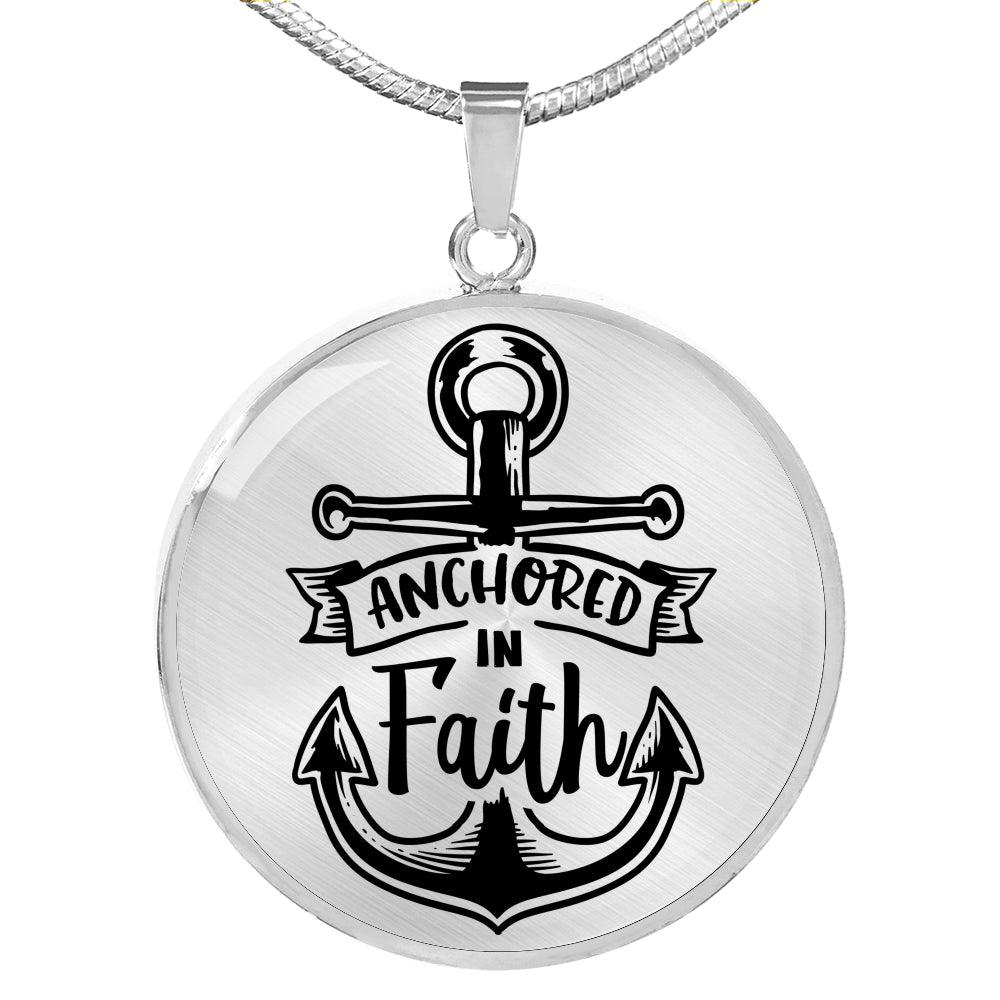 Anchored In Faith Necklace Stainless Steel or 18k Gold Circle Pendant 18-22"-Express Your Love Gifts