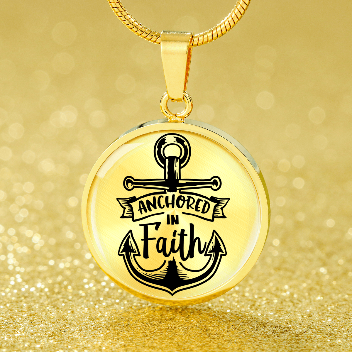 Anchored In Faith Necklace Stainless Steel or 18k Gold Circle Pendant 18-22"-Express Your Love Gifts