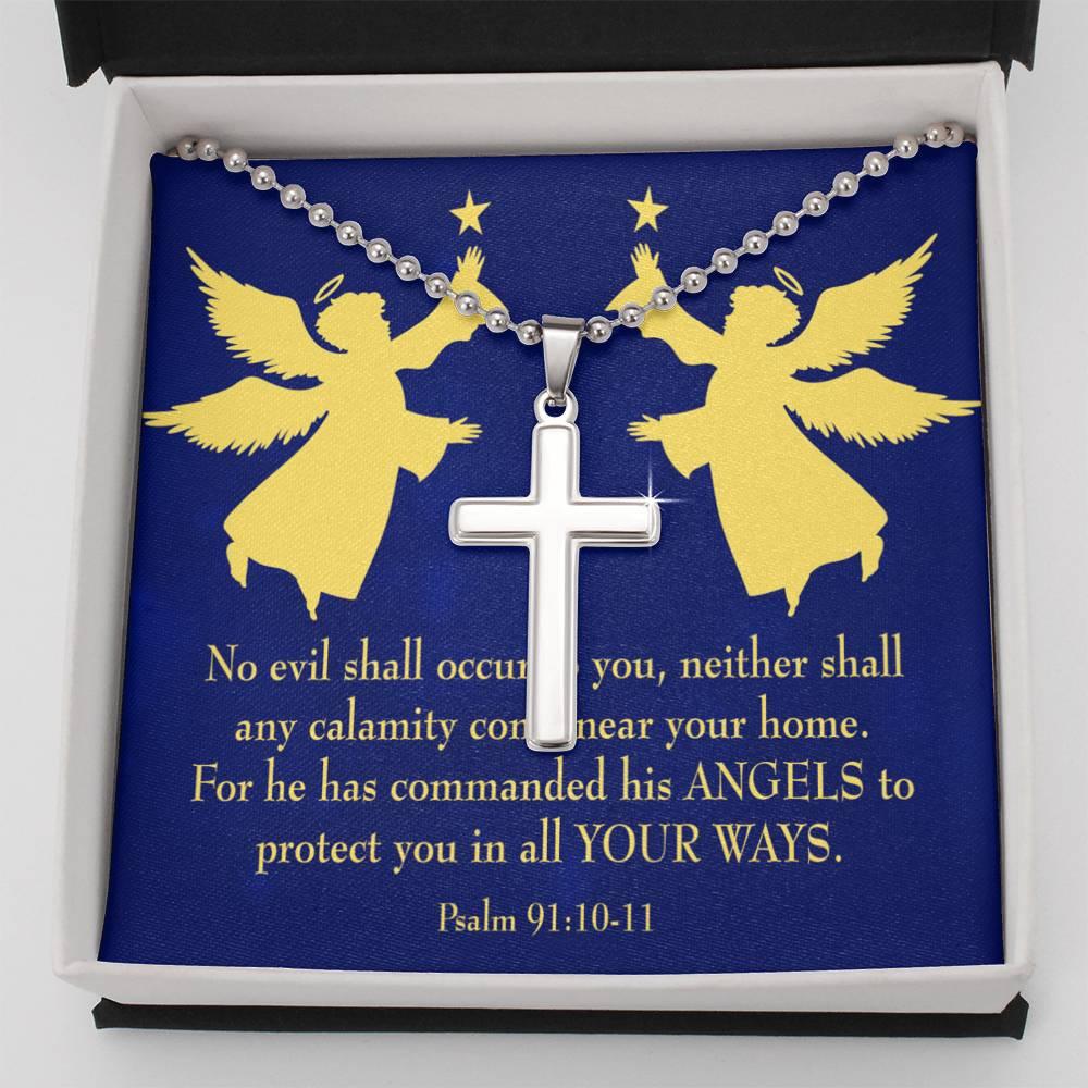 Angels Protect You Psalm 91 Cross Card Necklace w Stainless Steel Pendant-Express Your Love Gifts