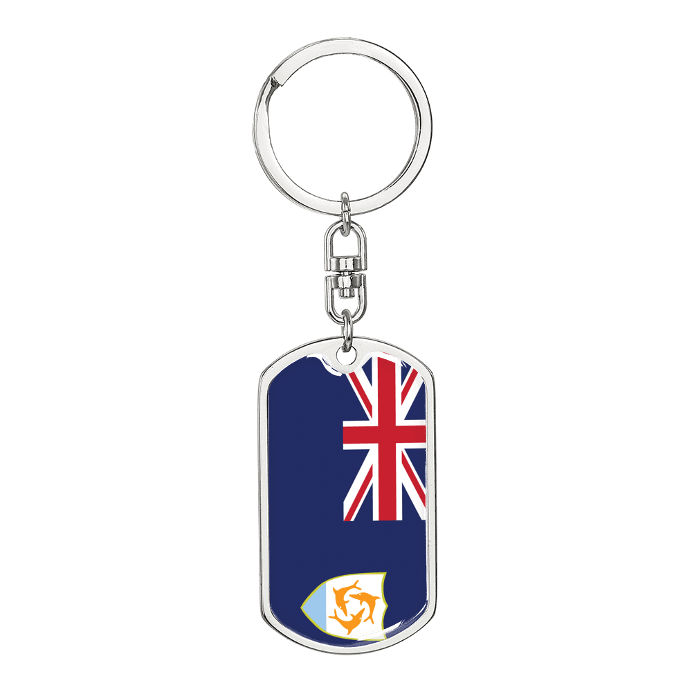 Anguilla Flag Swivel Keychain Dog Tag Stainless Steel or 18k Gold-Express Your Love Gifts