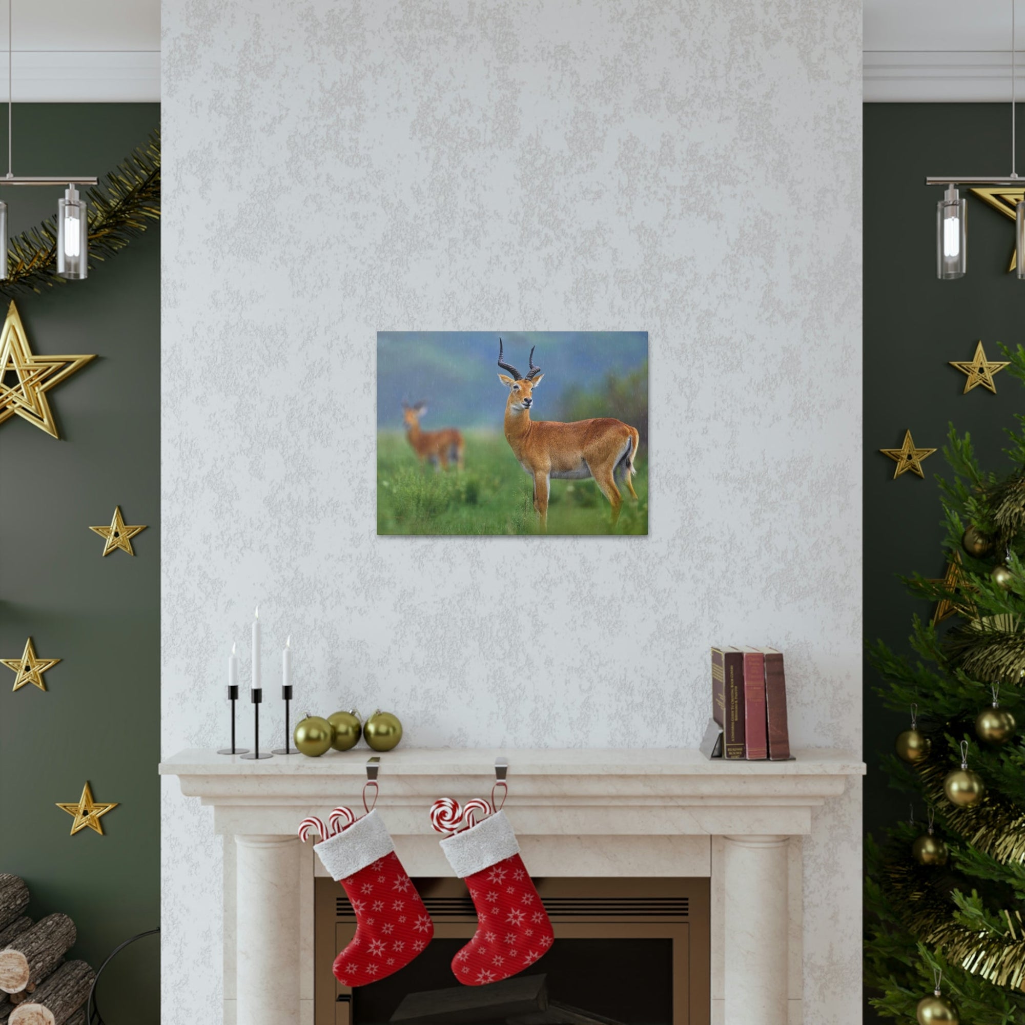 Antelope In Green Vegetation Cute Antelope Outside Wall Art Ready To Hang Unframed-Express Your Love Gifts