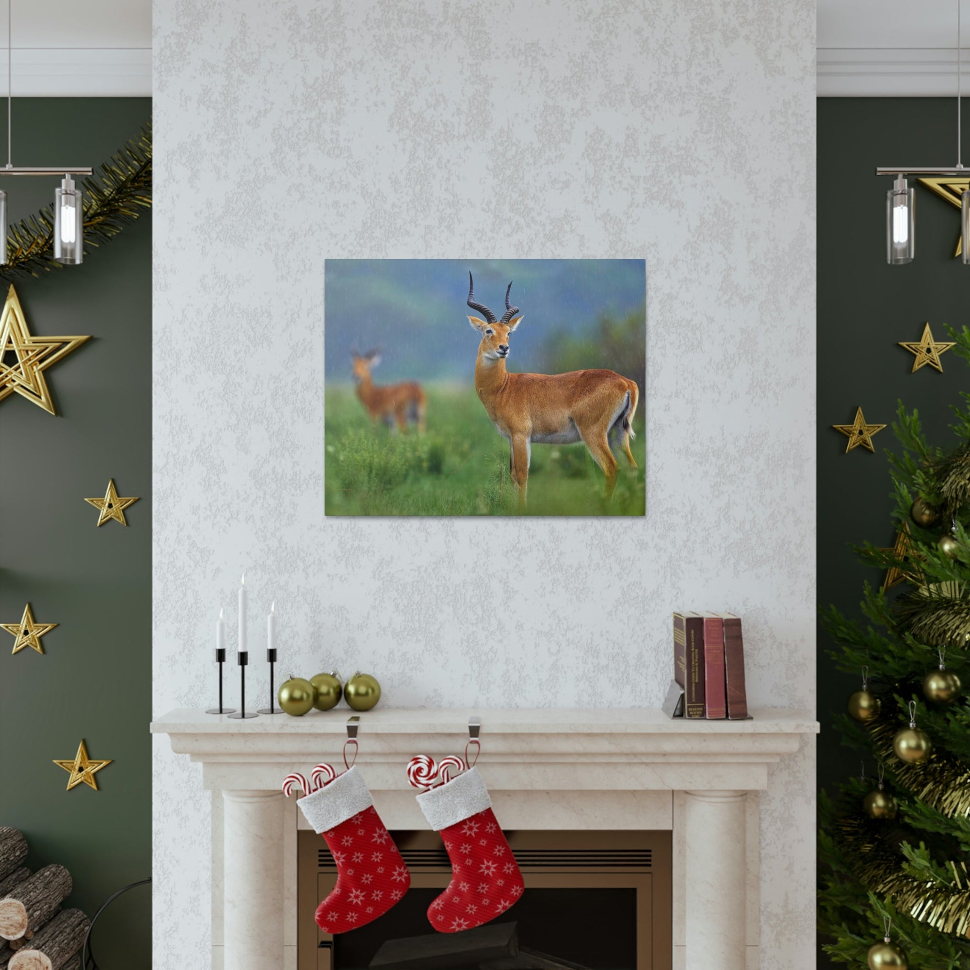 Antelope In Green Vegetation Cute Antelope Outside Wall Art Ready To Hang Unframed-Express Your Love Gifts