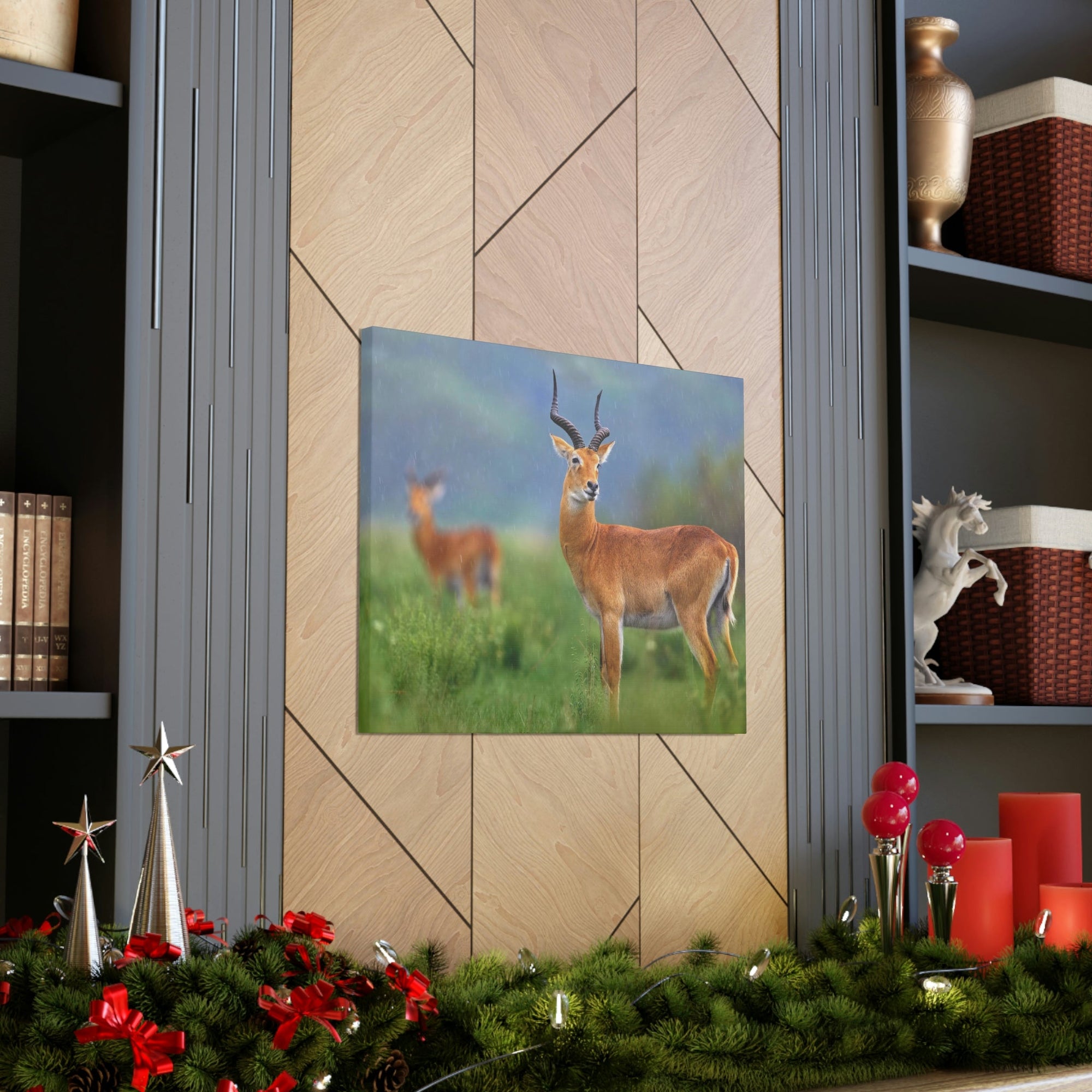 Antelope In Green Vegetation Cute Antelope Outside Wall Art Ready To Hang Unframed-Express Your Love Gifts